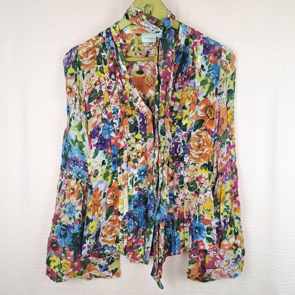 Vintage Newport News Floral Long Sleeve Shirt Button Up Neck Tie Size 6
